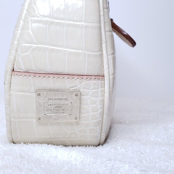 Vintage Liz Claiborne Purse Bag Off White Pink Alligator Imprint Shoulder - Picture 3 of 14